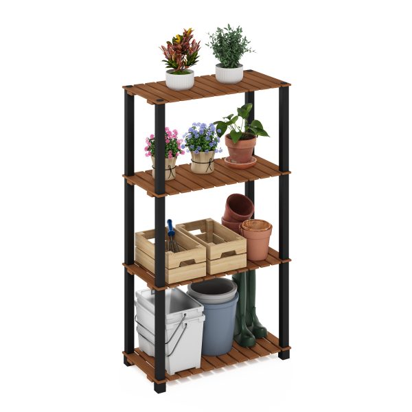 Furinno Furinno Pangkor 4-Tier Turn-N-Tube Indoor Outdoor Plant Shelf Wood Stand With Square Poles