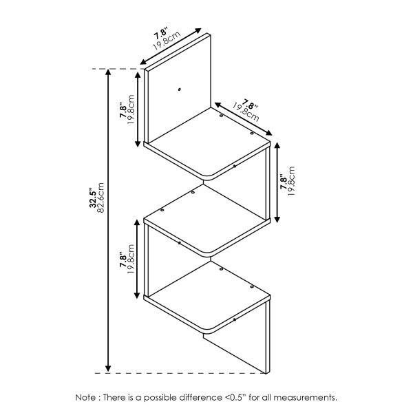 Furinno Furinno Rossi 3-Tier Wall Mount Floating Corner Radial Shelf