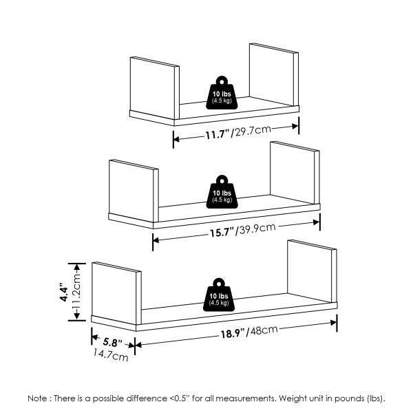 Furinno Furinno Rossi Bedroom Decor Wall Mounted Floating Display Shelves With Invisible Brackets Set Of 3