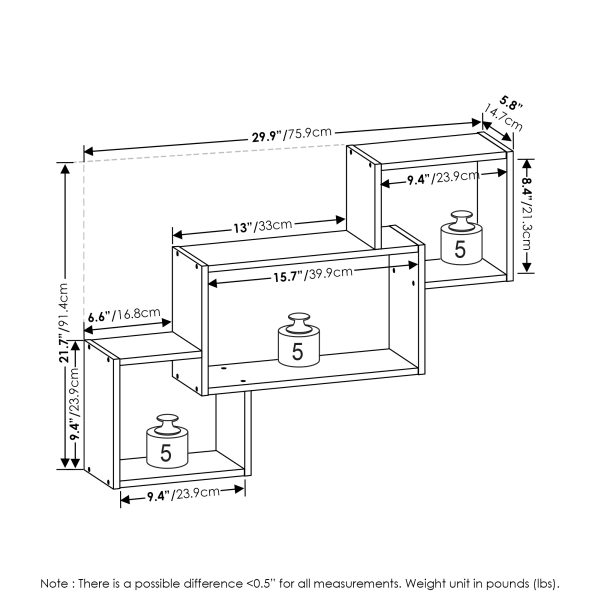 Furinno Furinno Rossi Interweave Wall Mount Floating Decorative Shelf Set Of 3