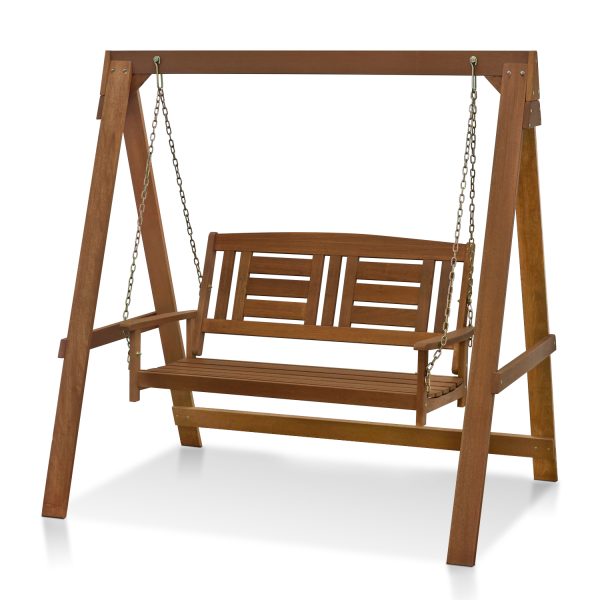 furinno Furinno Tioman Hardwood Hanging Porch Swing with Stand in Teak Oil