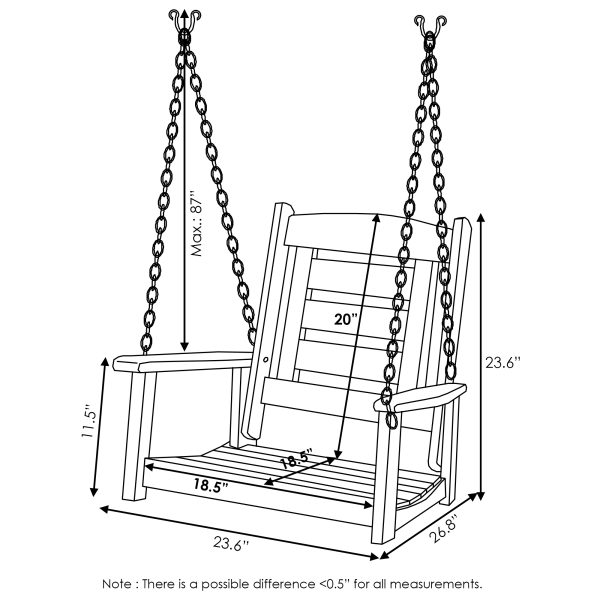 Furinno Furinno Tioman Hardwood Single Hanging Porch Swing With Chain