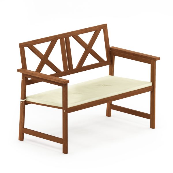 furinno Furinno Tioman Hardwood X Back Bench in Teak Oil with Cushion