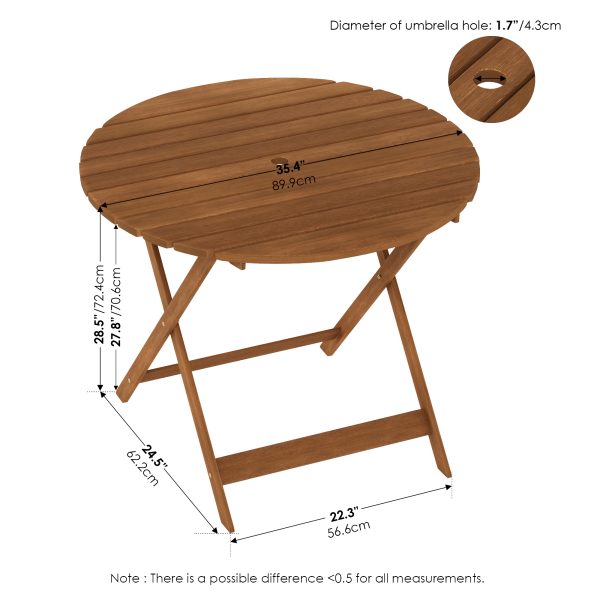 Furinno Furinno Tioman Outdoor Hardwood Nation Round Folding Table With Umbrella Hole