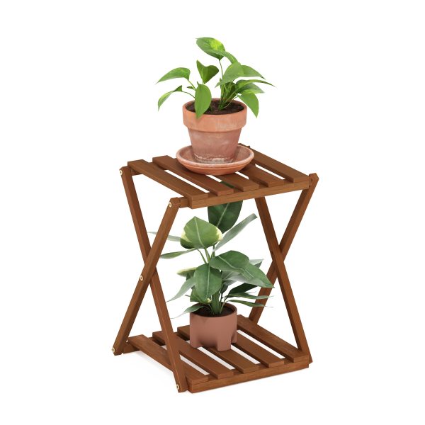 Furinno Furinno Tioman Outdoor Toolless Multipurpose Folding Display Shelf Plant Stand Side Table 2-Tier