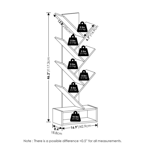 Furinno Furinno Tree Bookshelf 7-Tier Floor Standing Tree Bookcase With Bin Drawer