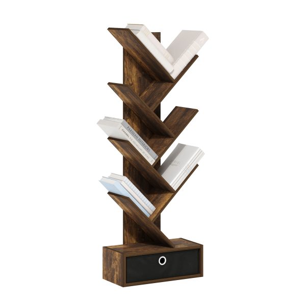 Furinno Furinno Tree Bookshelf 7-Tier Floor Standing Tree Bookcase With Bin Drawer