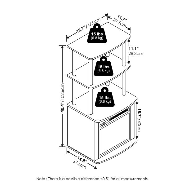 Furinno Furinno Turn-N-Tube 2-Tier Tall TV Entertainment Side Table Display Rack With Fireplace Insert