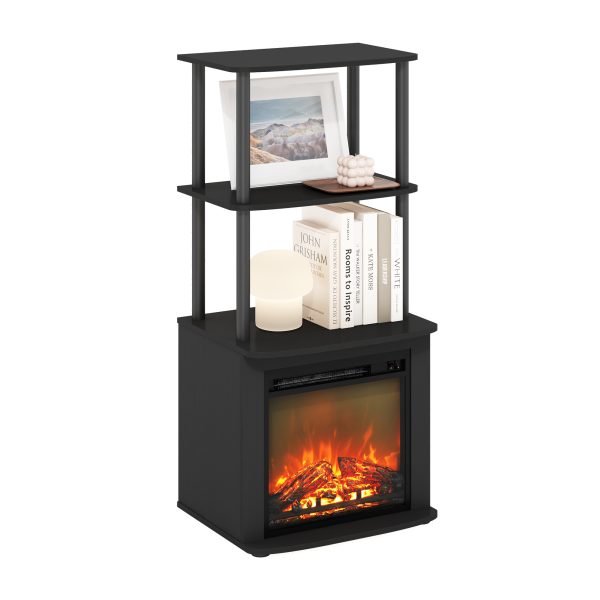Furinno Furinno Turn-N-Tube 2-Tier Tall TV Entertainment Side Table Display Rack With Fireplace Insert