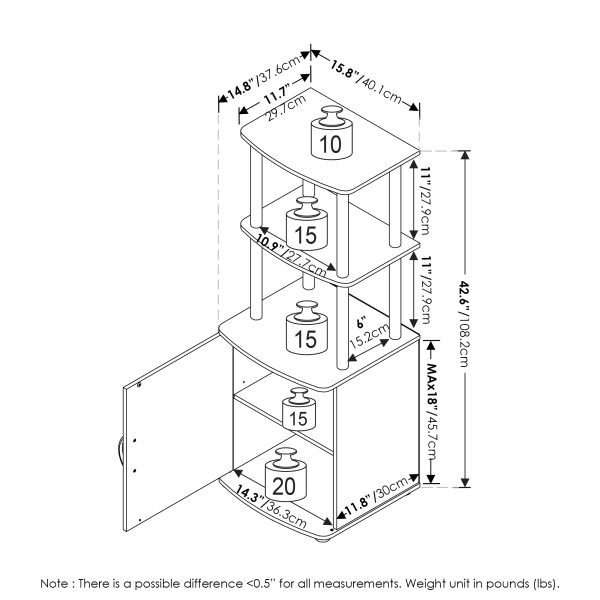 Furinno Furinno Turn-N-Tube 2-Tier Tall TV Entertainment Side Table Display Rack With Storage Cabinet Blackwood