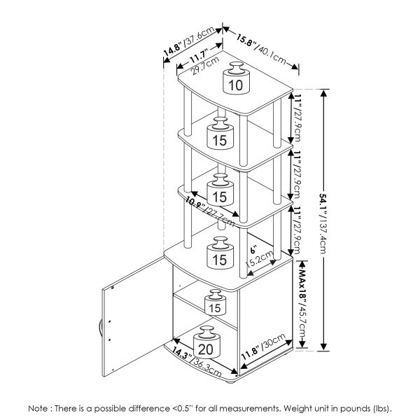 Furinno Furinno Turn-N-Tube 3-Tier Tall TV Entertainment Side Table Display Rack With Storage Cabinet Blackwood
