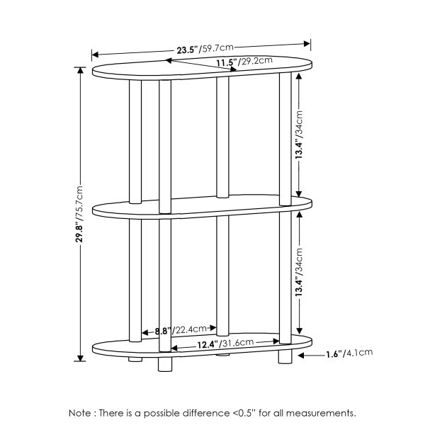 Furinno Furinno Turn-N-Tube No Tools 3-Tier Modern Oval Side Display Rack
