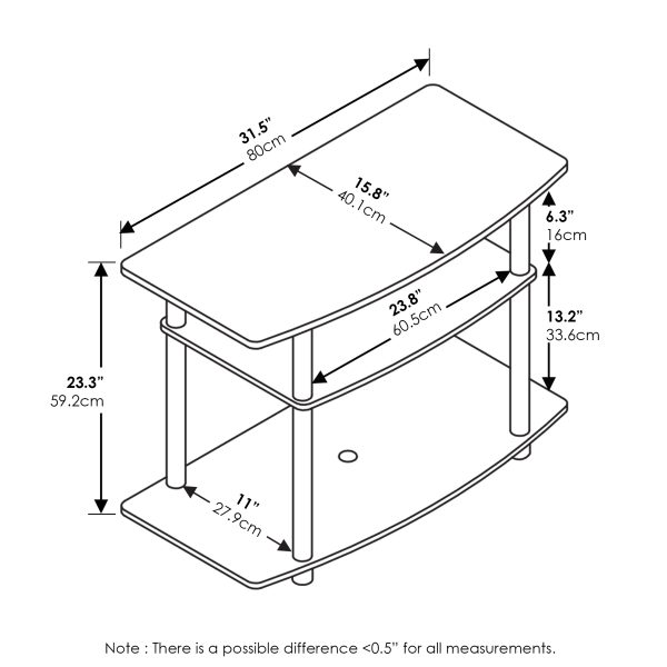 Furinno Furinno Turn-N-Tube No Tools 3-Tier TV Stands For TV Up To 32 Inch