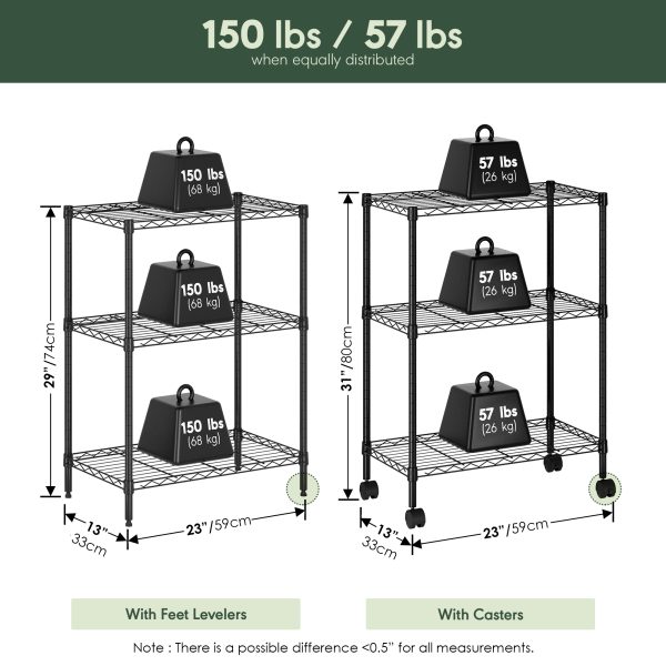 Furinno Furinno Wayar 3-Tier Metal Storage Shelf Rack Cart With Casters 23 X 13 X 30