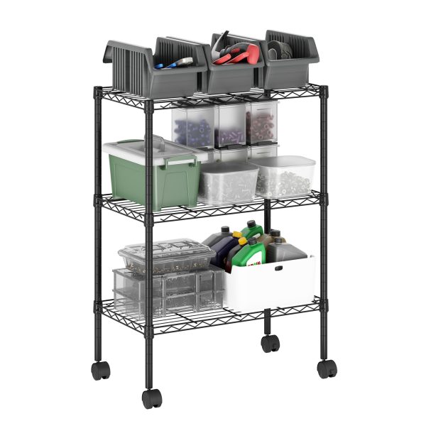 Furinno Furinno Wayar 3-Tier Metal Storage Shelf Rack Cart With Casters 23 X 13 X 30