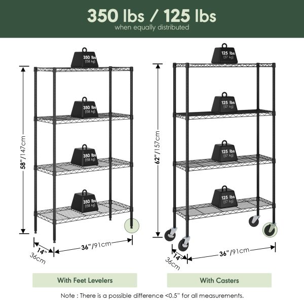 Furinno Furinno Wayar 4-Tier Metal Storage Shelf Rack Cart With Casters 36 X 14 X 58