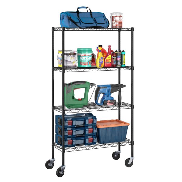 Furinno Furinno Wayar 4-Tier Metal Storage Shelf Rack Cart With Casters 36 X 14 X 58