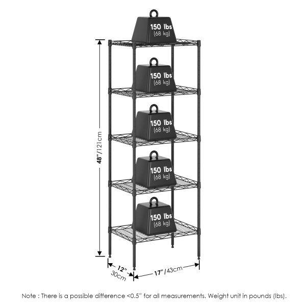Furinno Furinno Wayar 5-Tier Metal Storage Shelf Rack 17 X 12 X 48