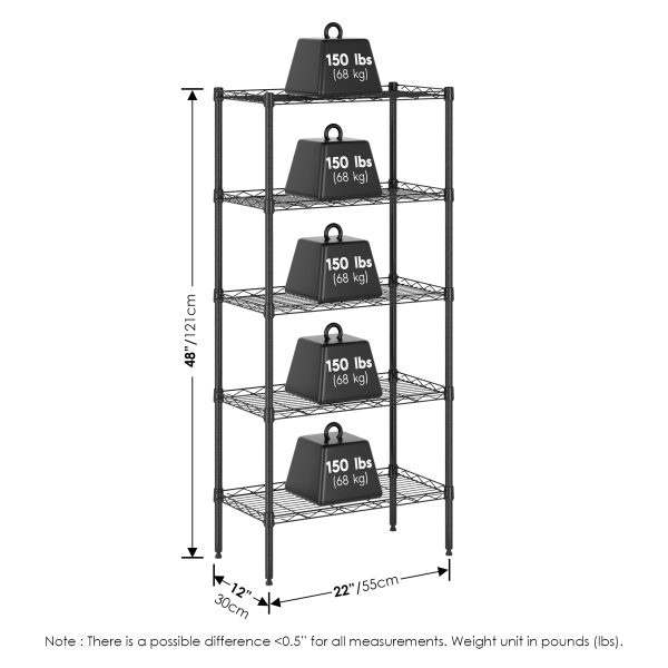 Furinno Furinno Wayar 5-Tier Metal Storage Shelf Rack 21 X 12 X 48