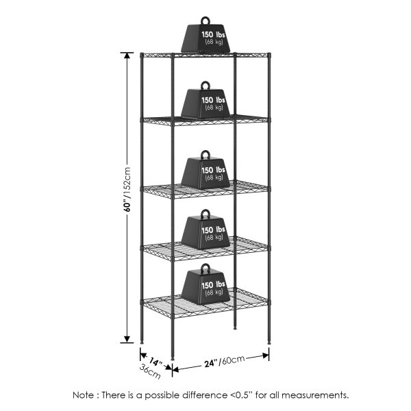 Furinno Furinno Wayar 5-Tier Metal Storage Shelf Rack 24 X 14 X 60