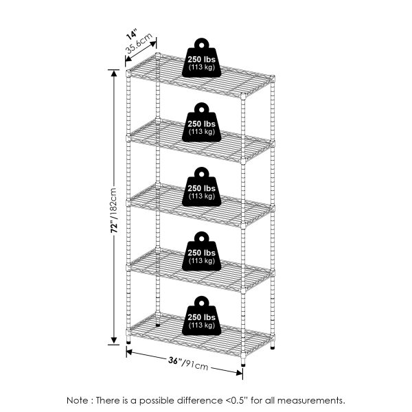 Furinno Furinno Wayar 5-Tier Metal Storage Shelf Rack 36 X 14 X 72