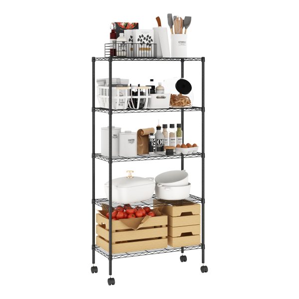 Furinno Furinno Wayar 5-Tier Metal Storage Shelf Rack Cart With Casters 30 X 14 X 60