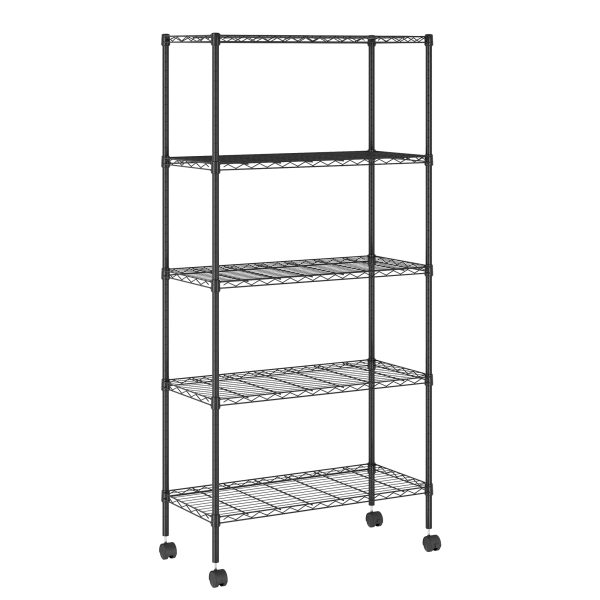 furinno Furinno Wayar 5-Tier Metal Storage Shelf Rack Cart with Casters 30 x 14 x 60