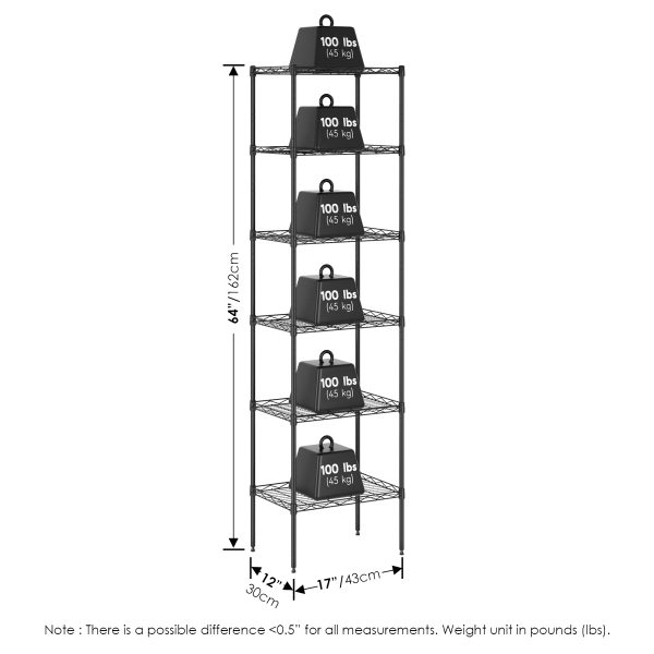 Furinno Furinno Wayar 6-Tier Metal Storage Shelf Rack 17 X 12 X 64