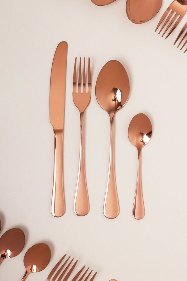 G Decor 24 Piece Vermont Rose Gold Metal Stainless Steel Flatware Cutlery Set Gift Box