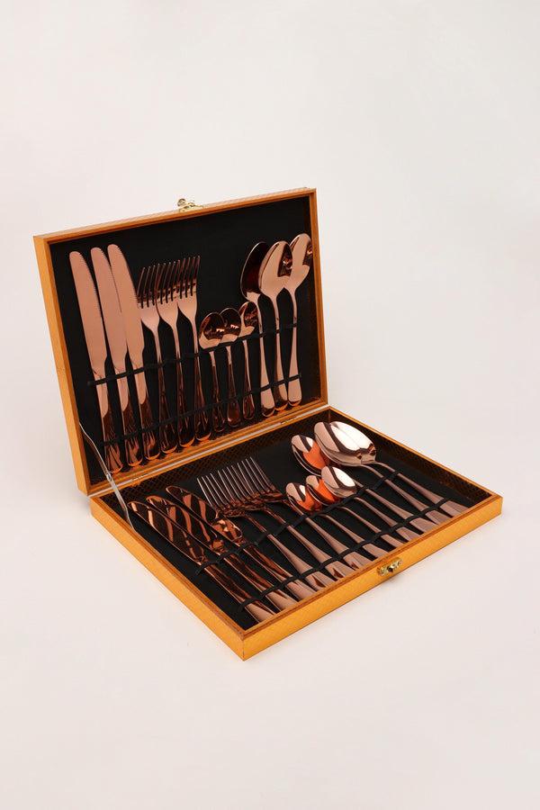 g decor 24 Piece Vermont Rose Gold Metal Stainless Steel Flatware Cutlery Set Gift Box