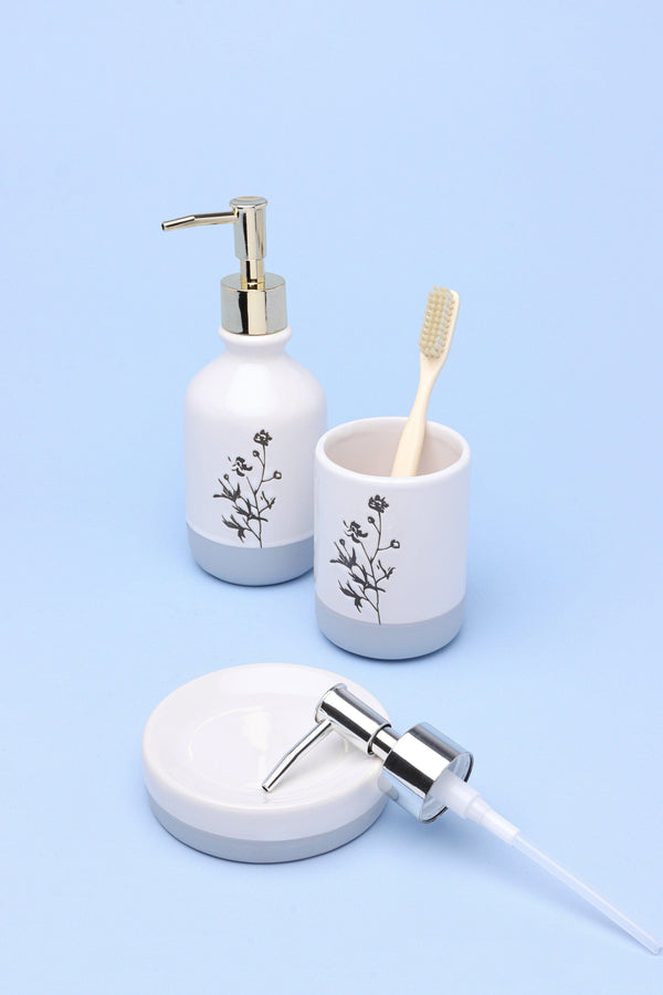 g decor 3-Piece White Cream Gold + Chrome Bathroom Set Artistic Flowers White