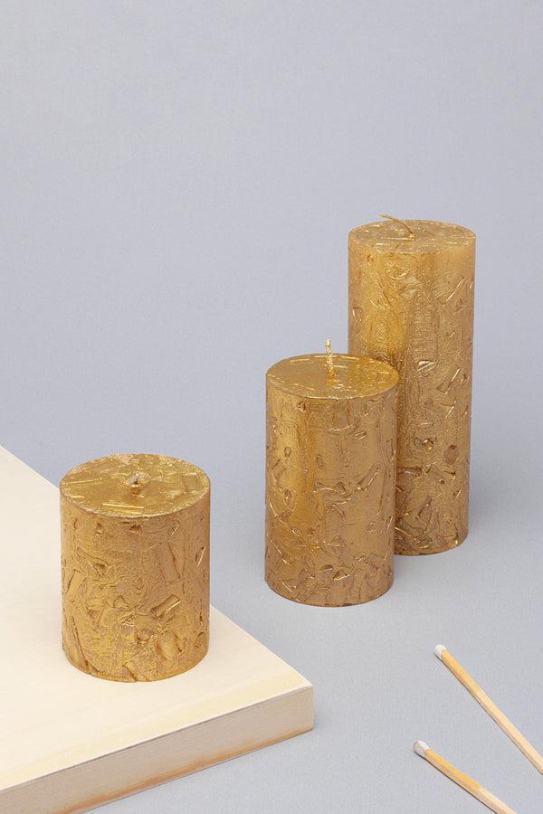 g decor Adelle Aurelia Gold Signature Waxwork Pillar Candle in Warm Gold Small