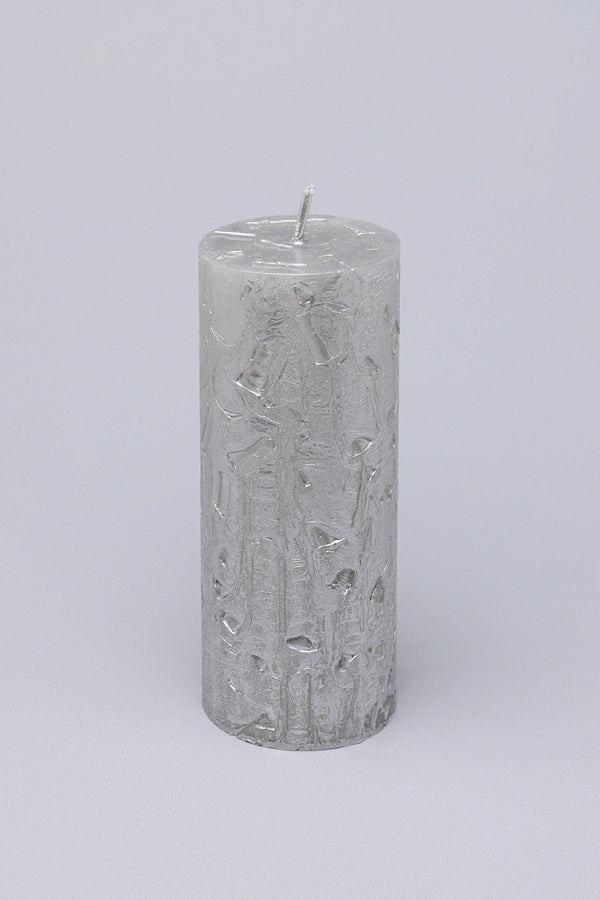 G Decor Adelle Silver Veil Signature Waxwork Pillar Candle In Frosted Metallic Grey Small
