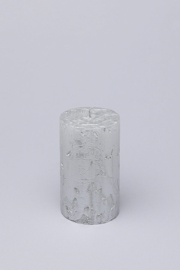 G Decor Adelle Silver Veil Signature Waxwork Pillar Candle In Frosted Metallic Grey Small