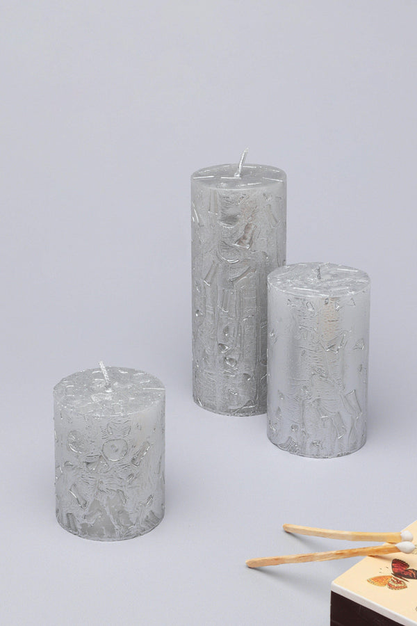 g decor Adelle Silver Veil Signature Waxwork Pillar Candle in Frosted Metallic Grey Small