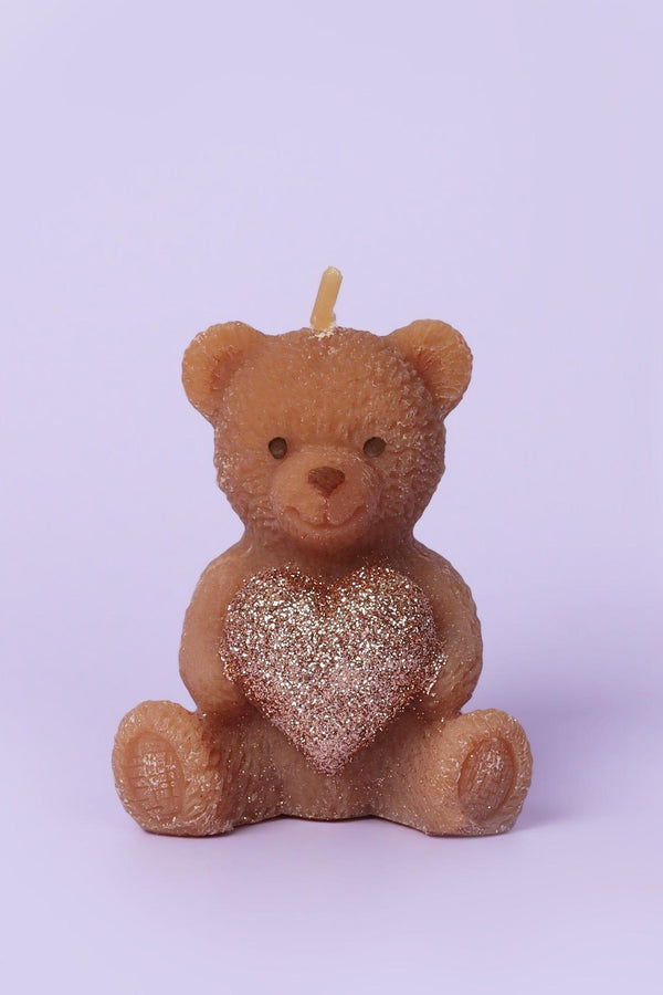 G Decor Adorable Soy Wax Teddy Bear With Shiny Heart Candles