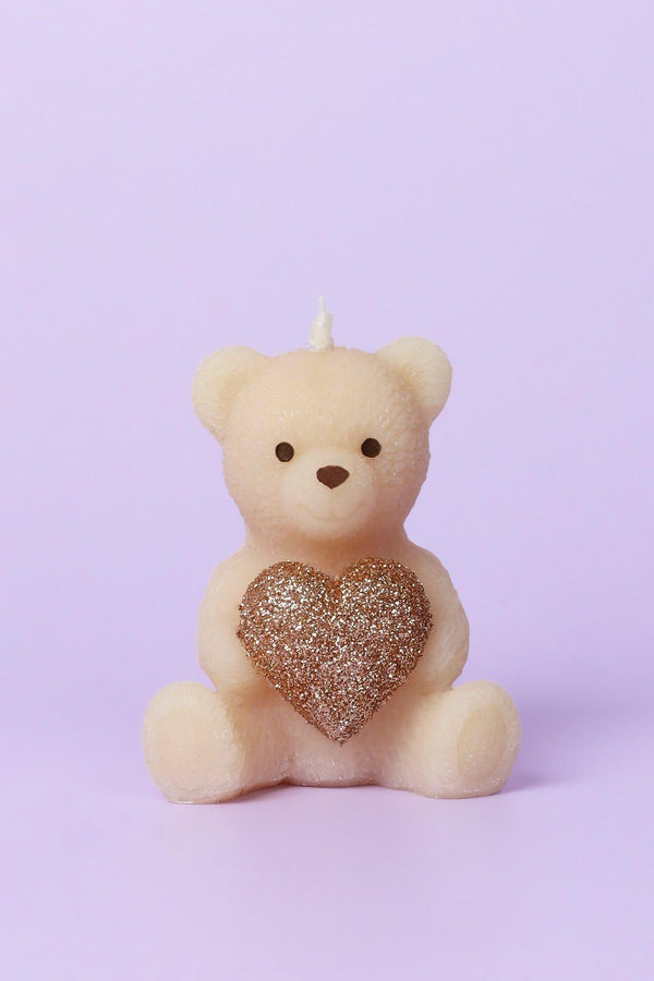 G Decor Adorable Soy Wax Teddy Bear With Shiny Heart Candles