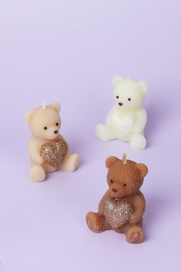 G Decor Adorable Soy Wax Teddy Bear With Shiny Heart Candles