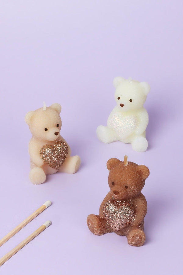 g decor Adorable Soy Wax Teddy Bear with Shiny Heart Candles
