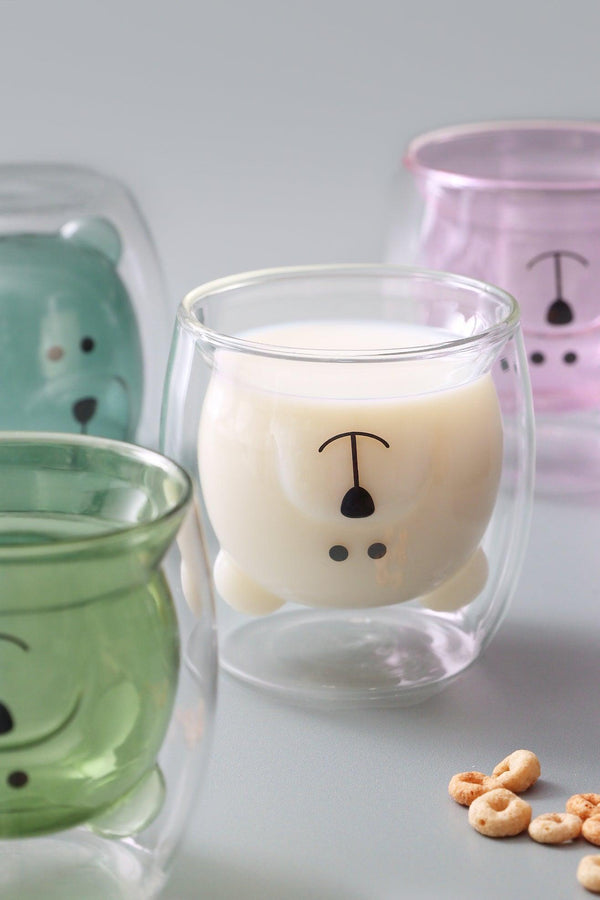 g decor Adorable Teddy Bear Double-Walled Glass Cute & Insulated Drinkware Blue