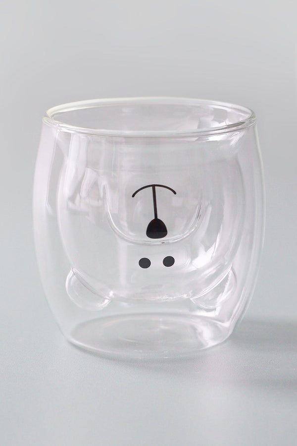 G Decor Adorable Teddy Bear Double-Walled Glass Cute & Insulated Drinkware Blue