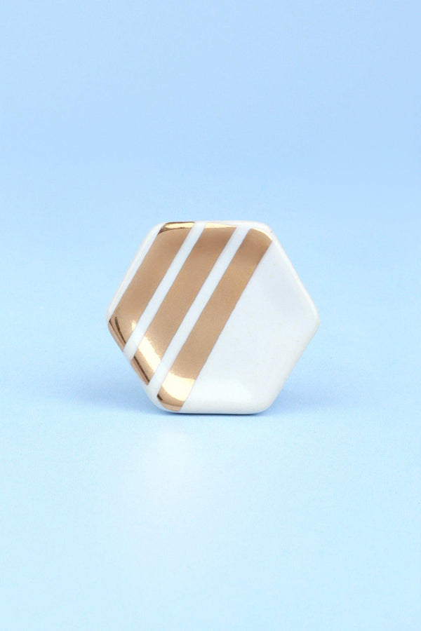 G Decor Alma Hive Golden Glow Ceramic Knob Hexagon & Striped Elegance Stripe