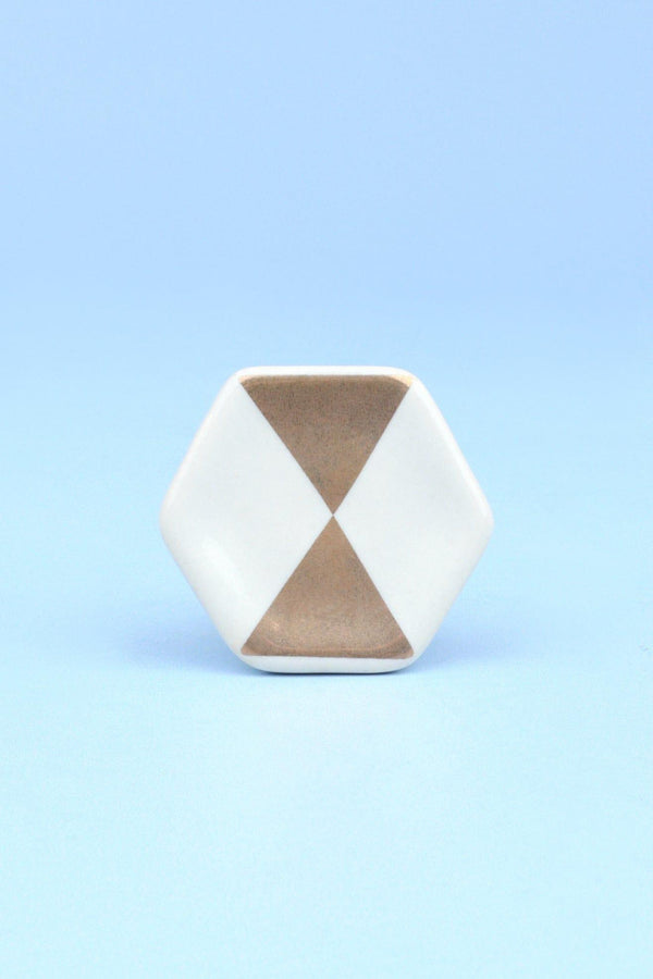 G Decor Alma Hive Golden Glow Ceramic Knob Hexagon & Striped Elegance Stripe