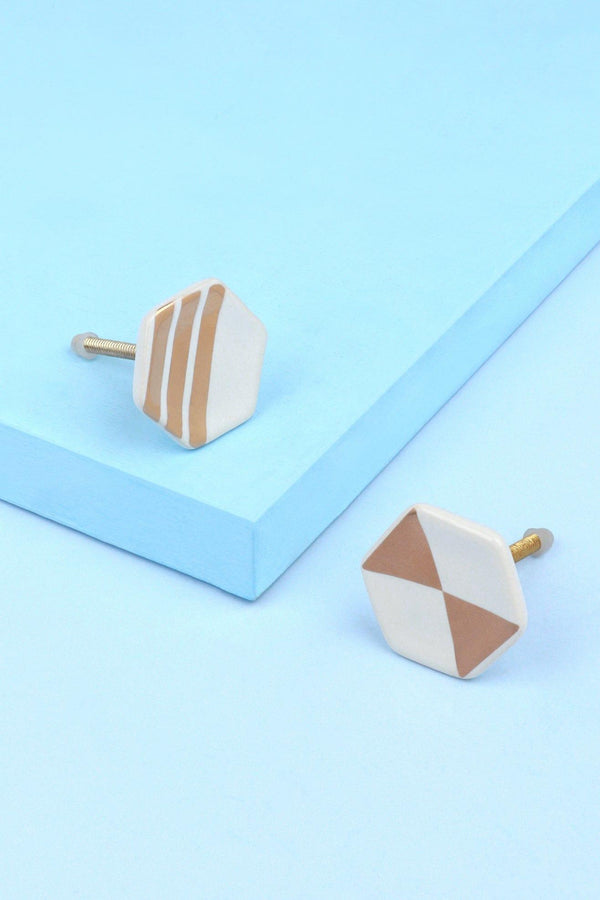 g decor Alma Hive Golden Glow Ceramic Knob Hexagon & Striped Elegance Stripe