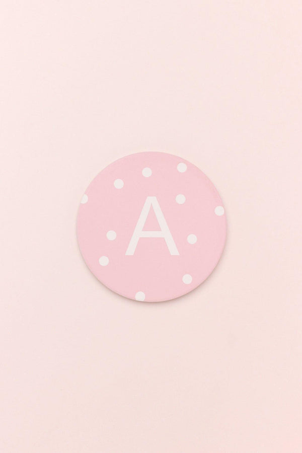 G Decor Alphabet Personalized Initials Ceramic White Polka Dot Anti Slip Cork Base Mug Cup Coaster Pink