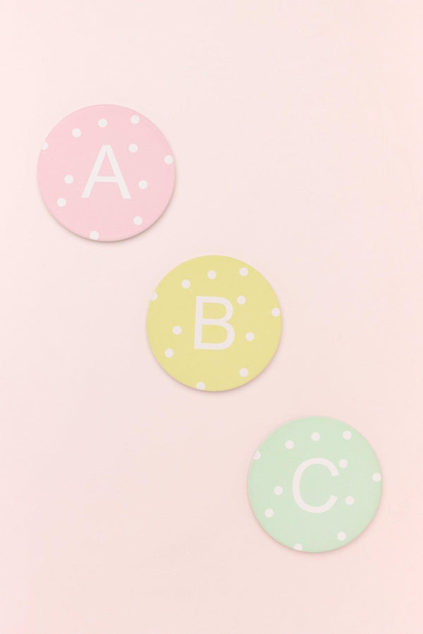 G Decor Alphabet Personalized Initials Ceramic White Polka Dot Anti Slip Cork Base Mug Cup Coaster Pink