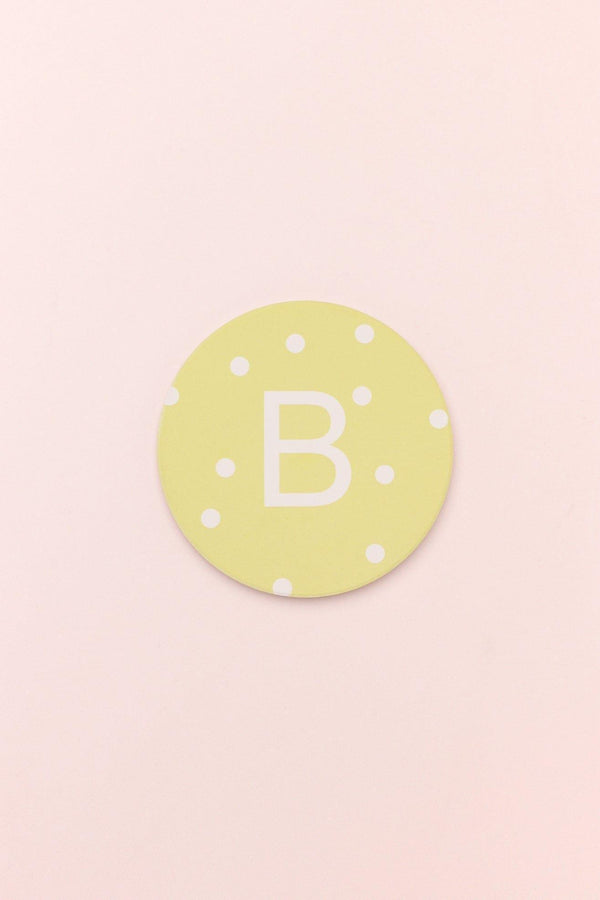 G Decor Alphabet Personalized Initials Ceramic White Polka Dot Anti Slip Cork Base Mug Cup Coaster Pink