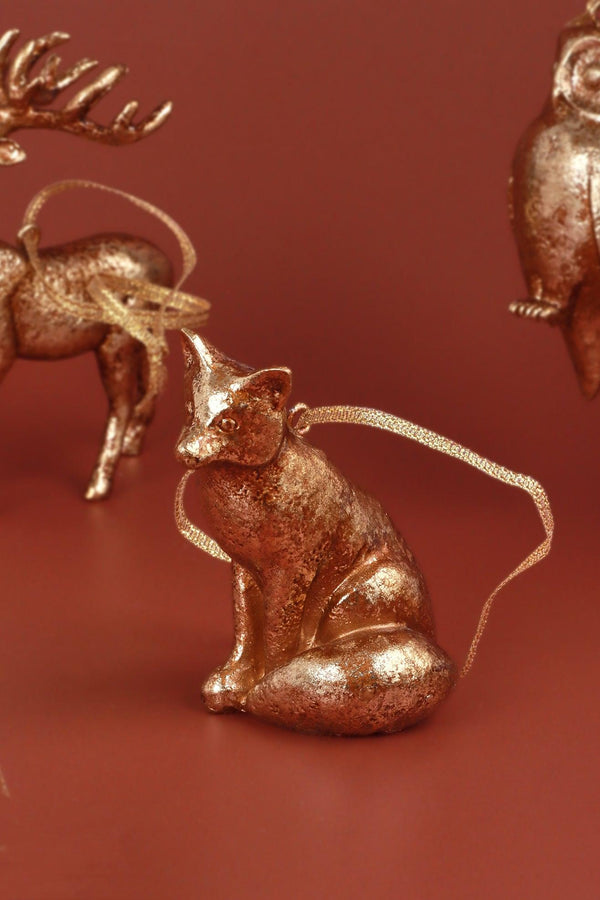 G Decor Antique Gold Forest Animal Hanging Ornaments Winter Creatures Christmas Decorations Owl