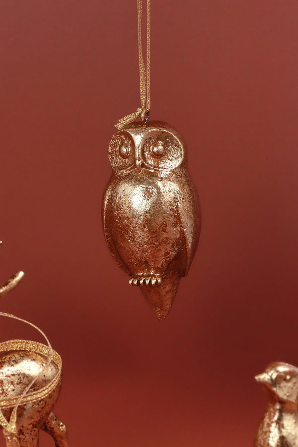 G Decor Antique Gold Forest Animal Hanging Ornaments Winter Creatures Christmas Decorations Owl