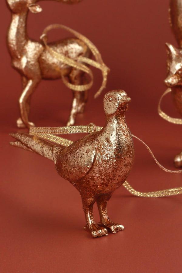 G Decor Antique Gold Forest Animal Hanging Ornaments Winter Creatures Christmas Decorations Owl